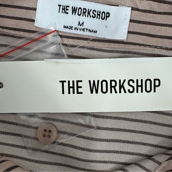 The Workshop Satin Pinstripe Oversized Button Up Shirt Mocha Medium Boyfriend - Picture 12 of 15